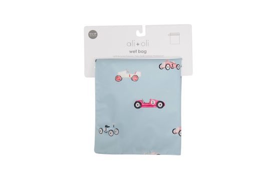Dual-Compartment Wet/Dry Bag with Mesh Pocket (Retro Cars)