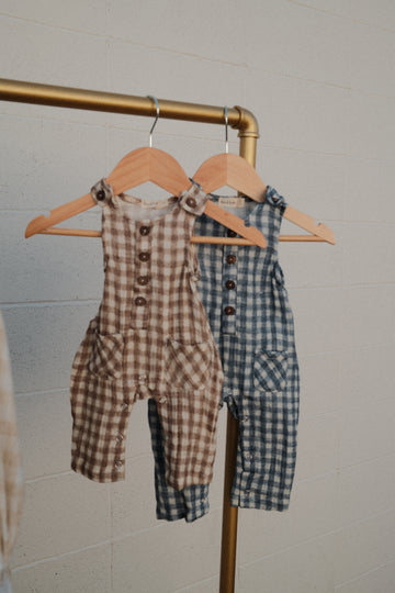 Muslin Gingham Romper (blue)