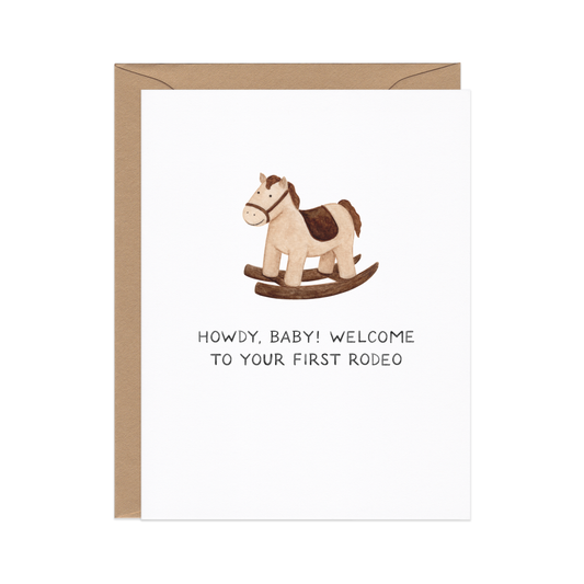 Howdy Baby First Rodeo — Rocking Horse Western Baby Card
