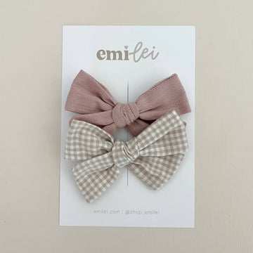 Alligator Clip Bow Set - Mauve & Taupe