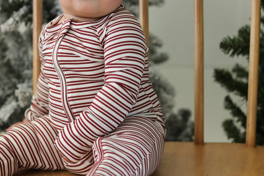 Cranberry Stripe Zip Pajamas