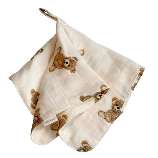 Pacifier Blanket Holder Bamboo Muslin (Teddy Bear)