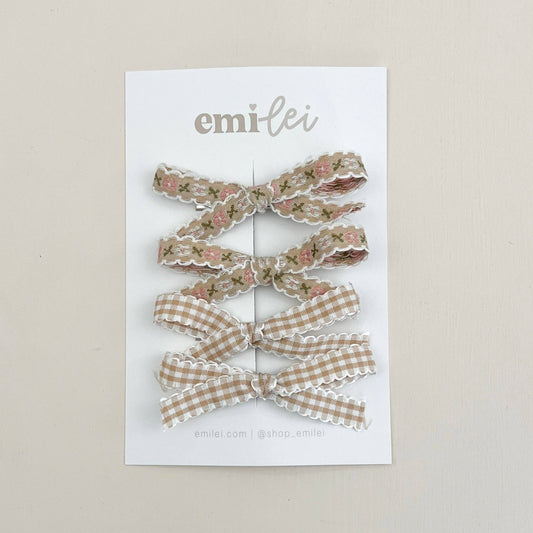 Piggy Hair Bow Clips - Set of 4