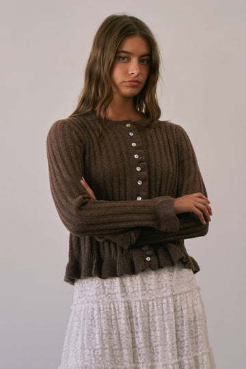 Ruffle Button Knit Cardigan