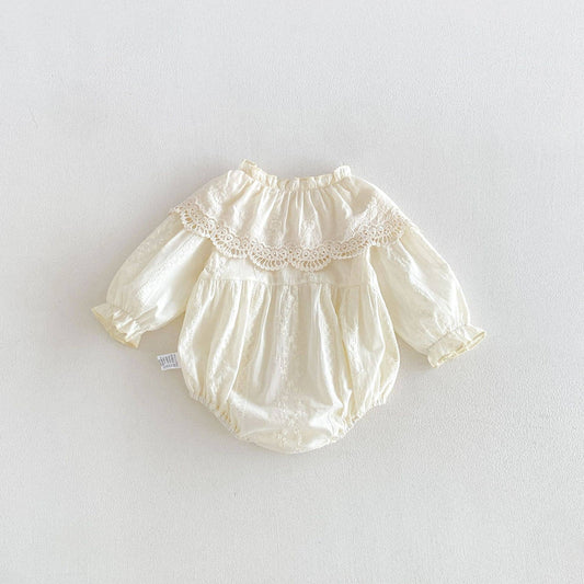Baby Girl Lace Collar Puff Sleeves Dress White
