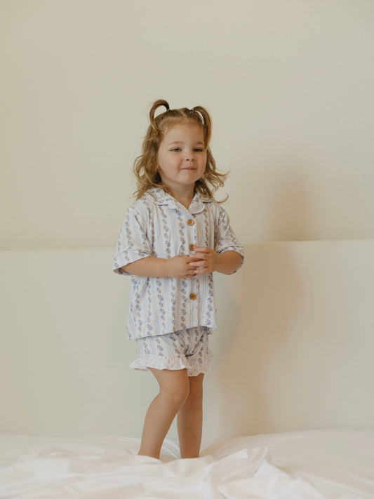 Blue Cottage Rose | Ruffle Short Set