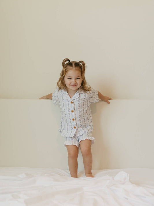 Blue Cottage Rose | Ruffle Short Set