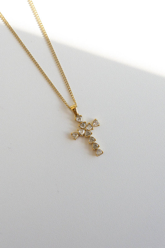Hera Heart Crystal Cross Necklace