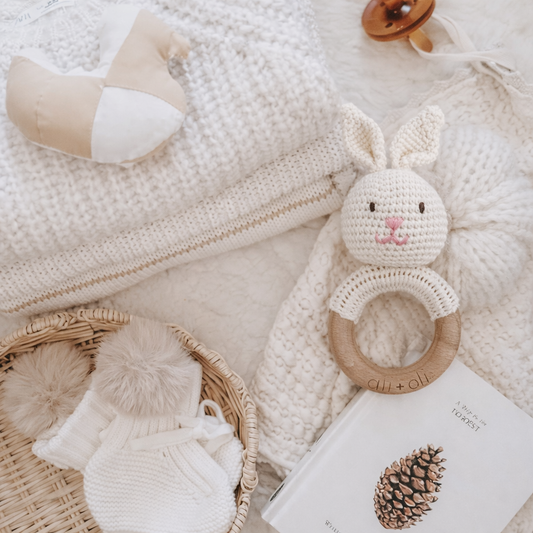 Baby Teething Toy Rattle Wood Ring Crochet (Bunny) Easter