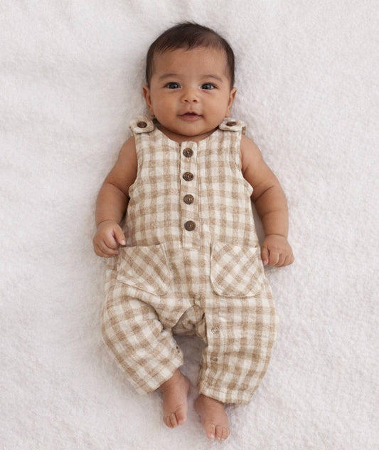 Muslin Gingham Romper (oat)