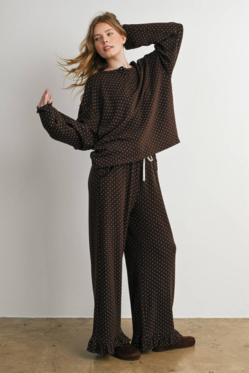 Polka Dot Henley Neck Long Sleeve Top