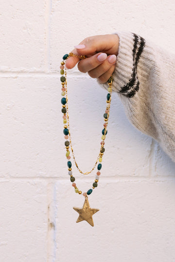 Ziggy Star Layered Necklace - Green