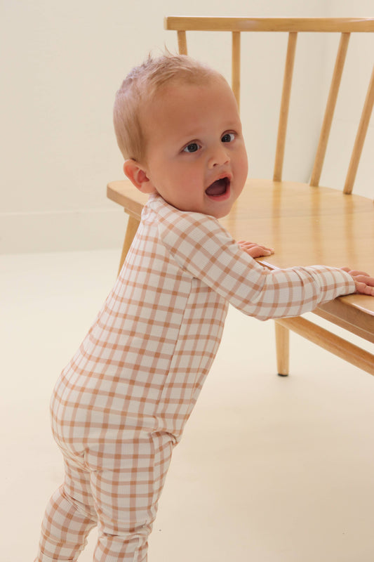 Caramel Gingham Zip Pajamas