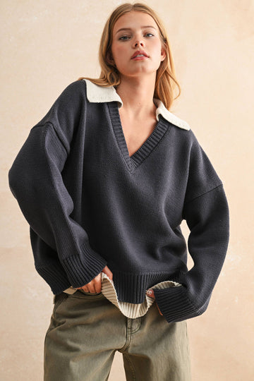 Molly V-Neck Double Layer Sweater